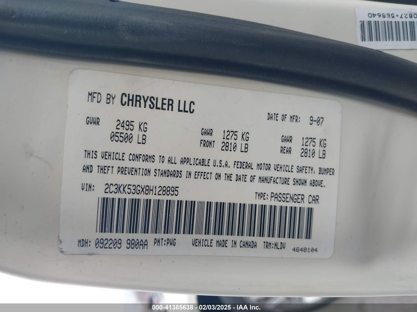 2008 CHRYSLER 300 VIN: 2C3KK53GX8H128895