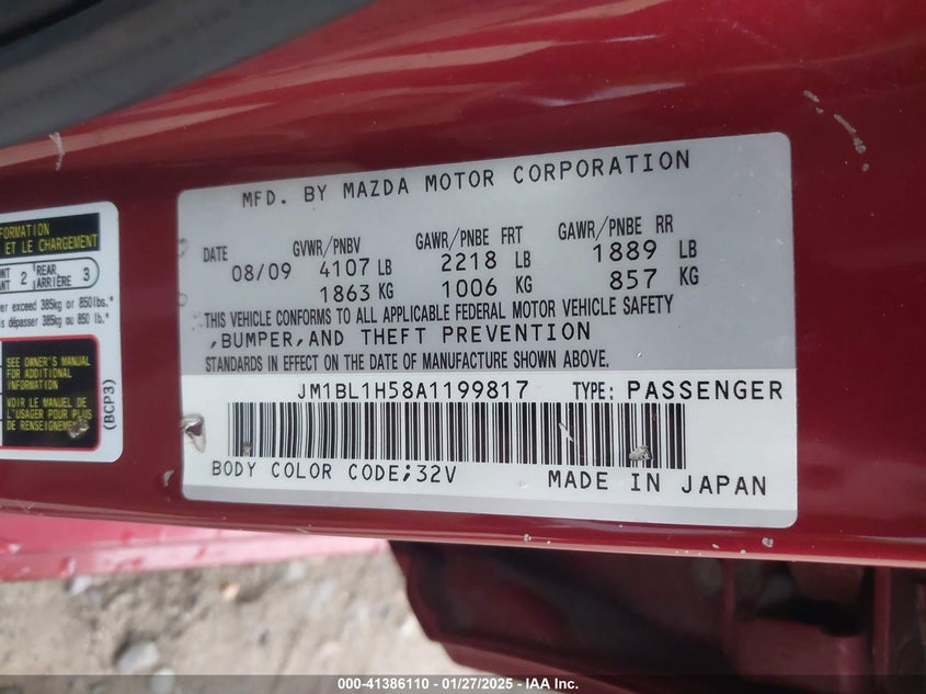2010 MAZDA 3 VIN: JM1BL1H58A1199817