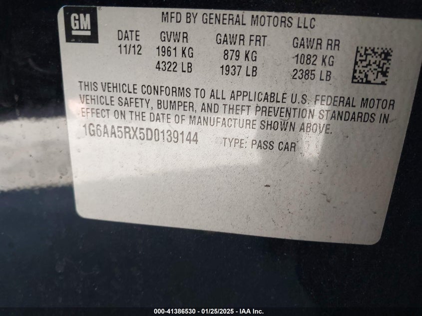 2013 CADILLAC ATS VIN: 1G6AA5RX5D0139144