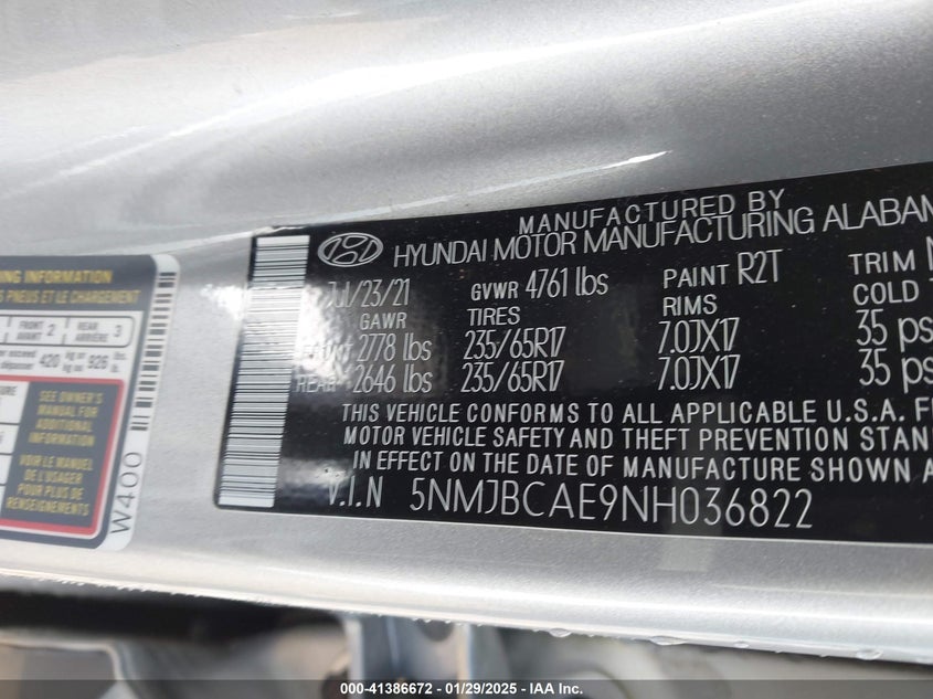 VIN 5NMJBCAE9NH036822 2022 HYUNDAI TUCSON SEL