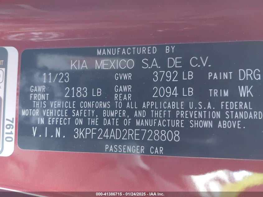 2024 KIA FORTE LXS - 3KPF24AD2RE728808