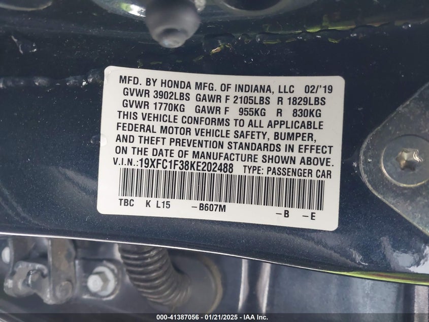 2019 HONDA CIVIC EX - 19XFC1F38KE202488