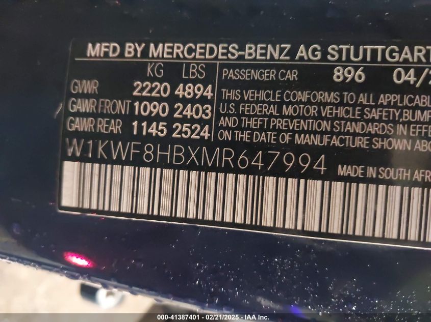2021 Mercedes-Benz C-Class - W1KWF8HBXMR647994