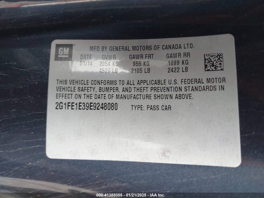 2014 CHEVROLET CAMARO VIN: 2G1FE1E39E9248080