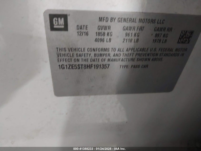 2017 CHEVROLET MALIBU VIN: 1G1ZE5ST8HF191357