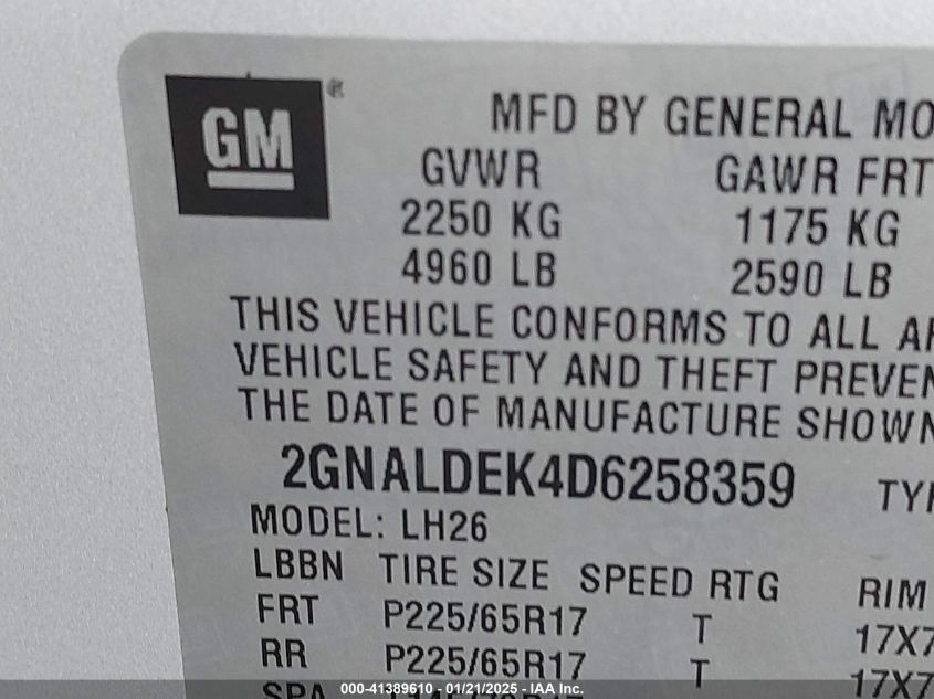 VIN 2GNALDEK4D6258359 2013 Chevrolet Equinox, 1LT no.9