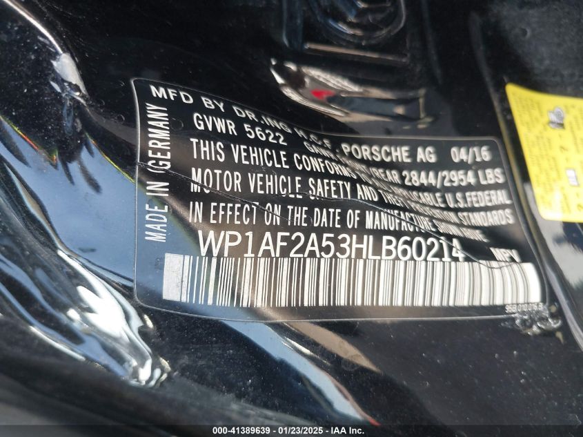 2017 Porsche Macan Turbo VIN: WP1AF2A53HLB60214 Lot: 41389639