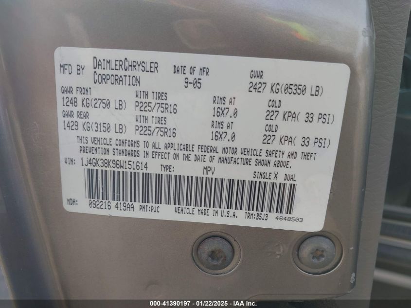 2006 Jeep Liberty Renegade VIN: 1J4GK38K96W151614 Lot: 41390197