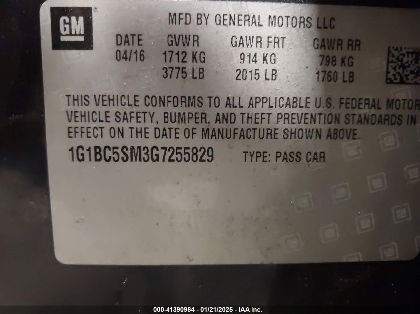 VIN 1G1BC5SM3G7255829 2016 CHEVROLET CRUZE no.9