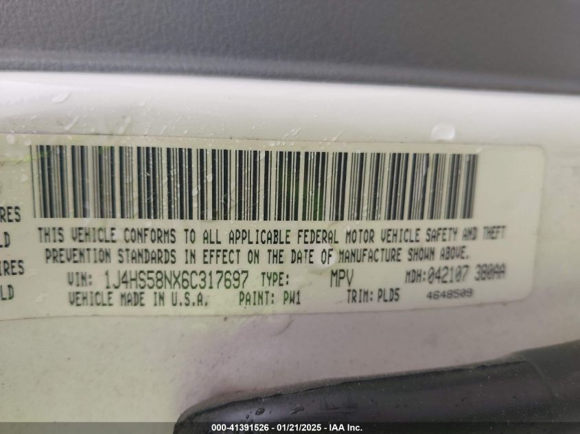 2006 Jeep Grand Cherokee Limited VIN: 1J4HS58NX6C317697 Lot: 43347551
