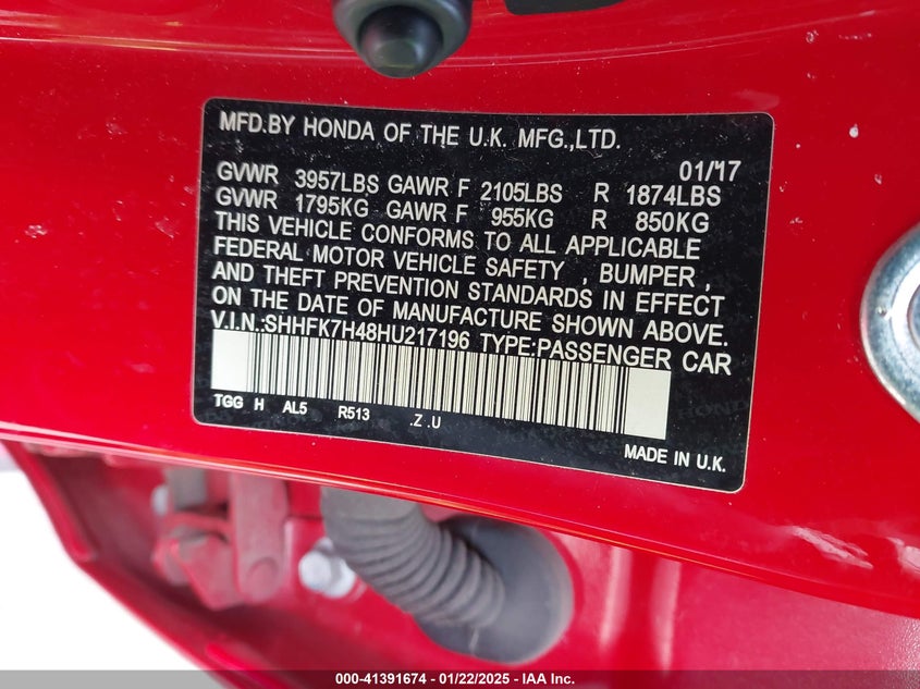 2017 HONDA CIVIC SPORT - SHHFK7H48HU217196