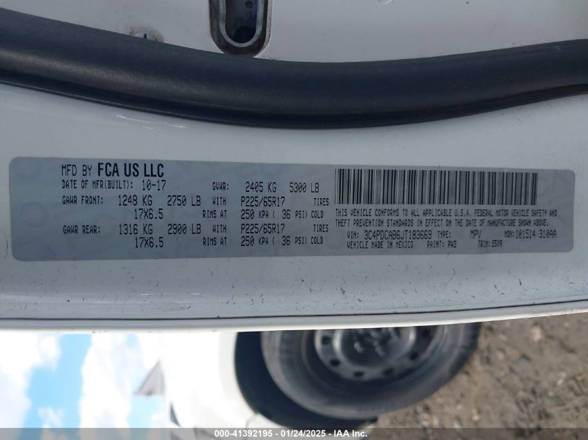 2018 Dodge Journey Se VIN: 3C4PDCAB6JT183669 Lot: 41392195