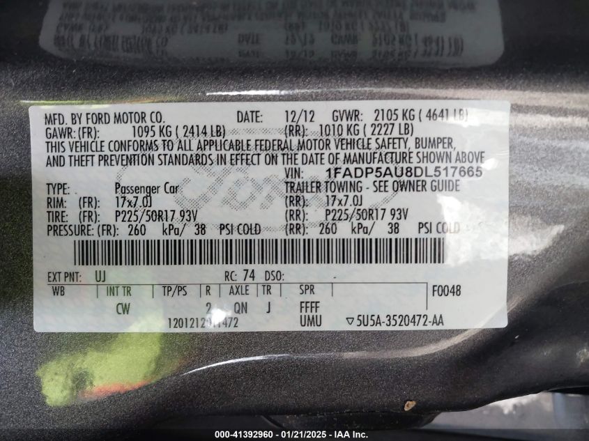 VIN 1FADP5AU8DL517665 2013 FORD C-MAX HYBRID no.9