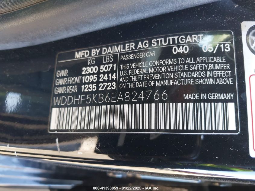 2014 Mercedes-Benz E 350 VIN: WDDHF5KB6EA824766 Lot: 41393059