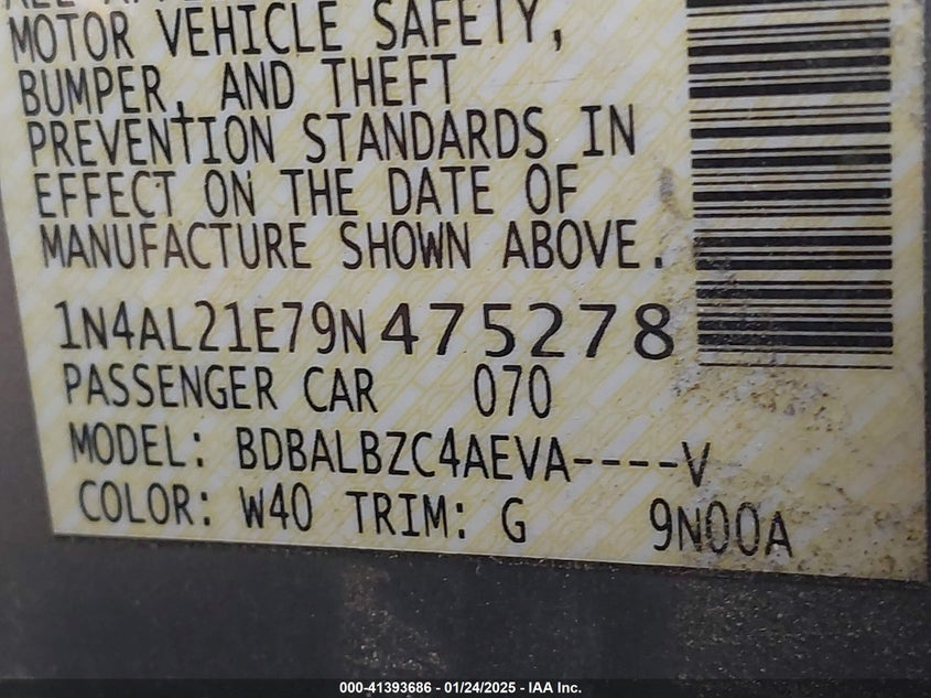 2009 NISSAN ALTIMA VIN: 1N4AL21E79N475278
