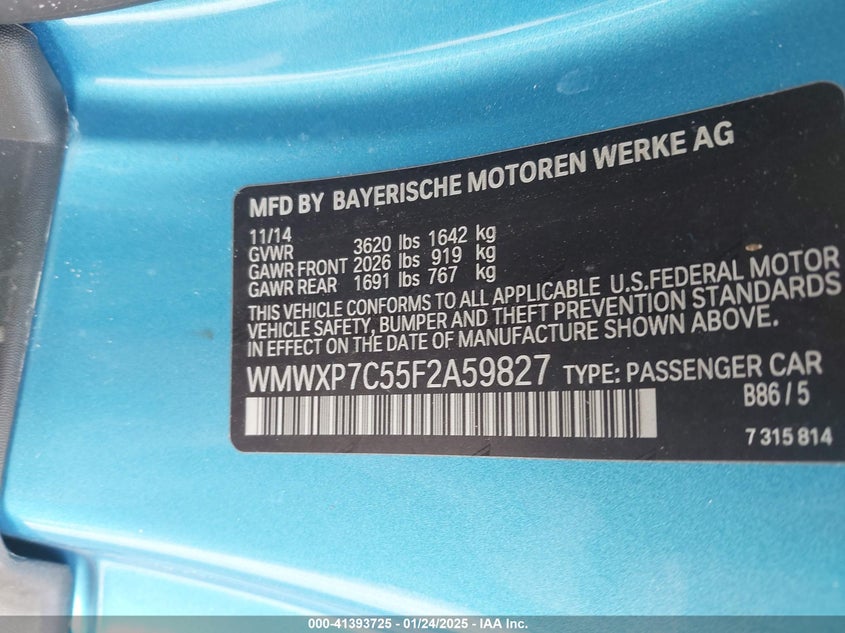 2015 MINI HARDTOP VIN: WMWXP7C55F2A59827