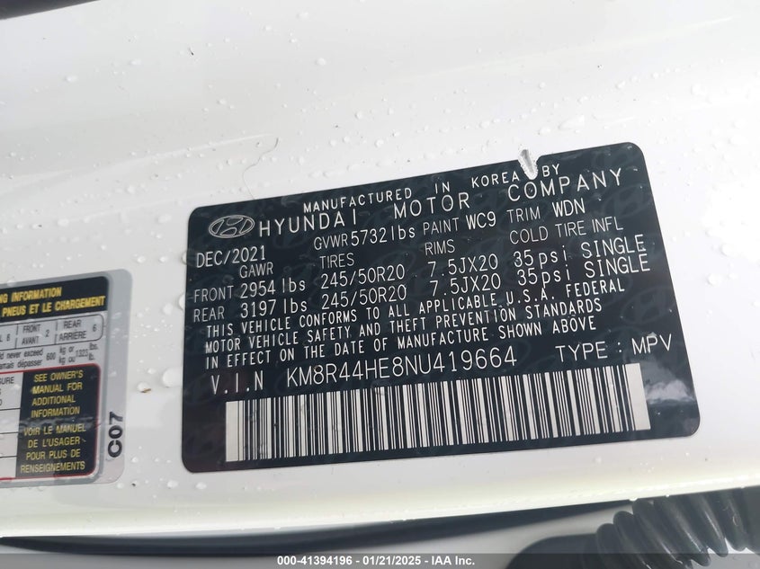 2022 Hyundai Palisade Sel VIN: KM8R44HE8NU419664 Lot: 41394196