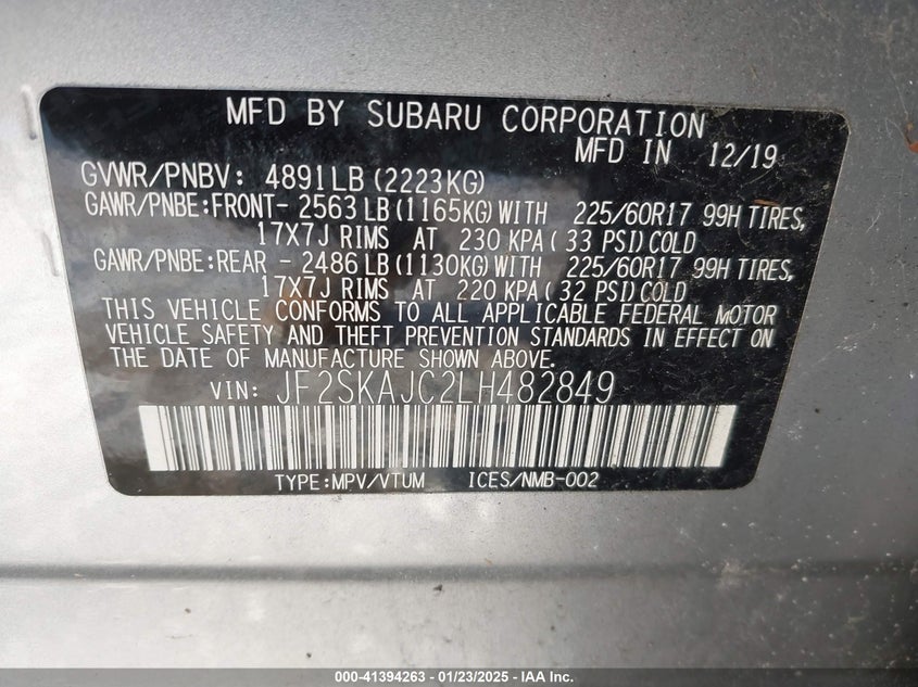 2020 SUBARU FORESTER PREMIUM - JF2SKAJC2LH482849