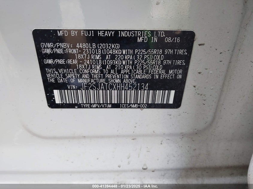 2017 SUBARU FORESTER 2.5I TOURING - JF2SJATCXHH452134