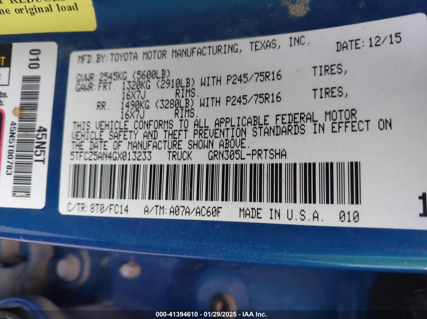 2016 TOYOTA TACOMA SR5 V6 - 5TFCZ5AN4GX013233