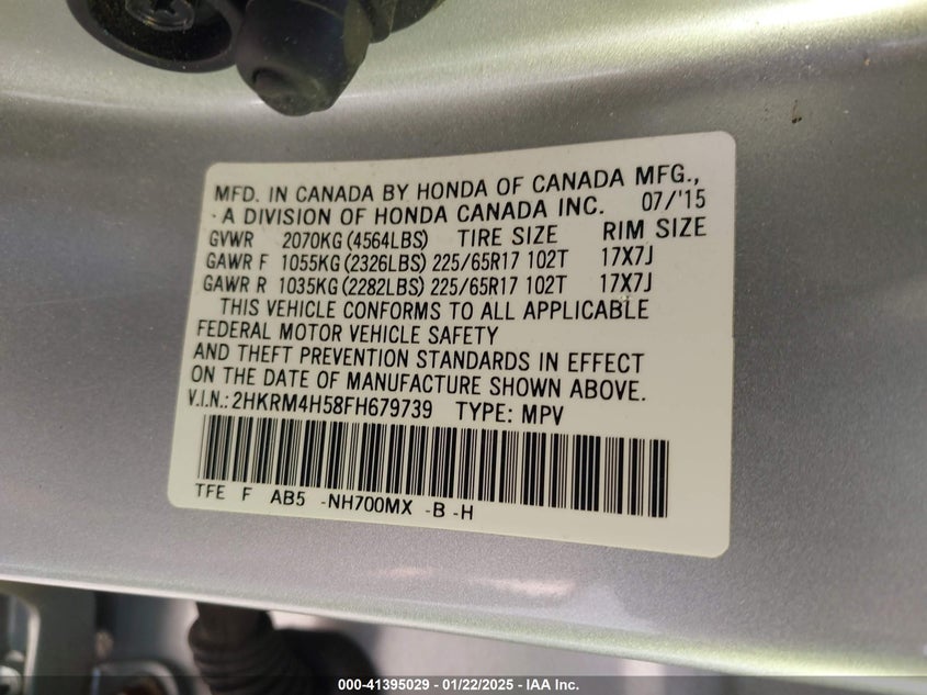 2015 HONDA CR-V EX - 2HKRM4H58FH679739