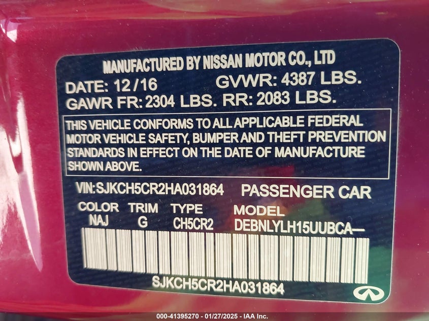 2017 INFINITI QX30 PREMIUM - SJKCH5CR2HA031864