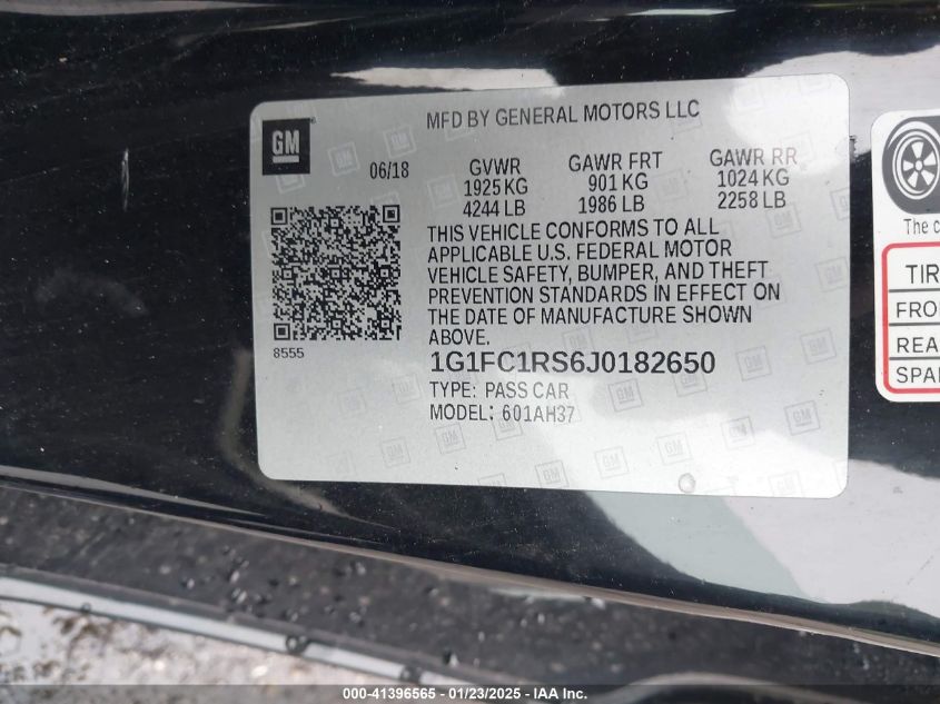 2018 Chevrolet Camaro 2Lt VIN: 1G1FC1RS6J0182650 Lot: 41396565