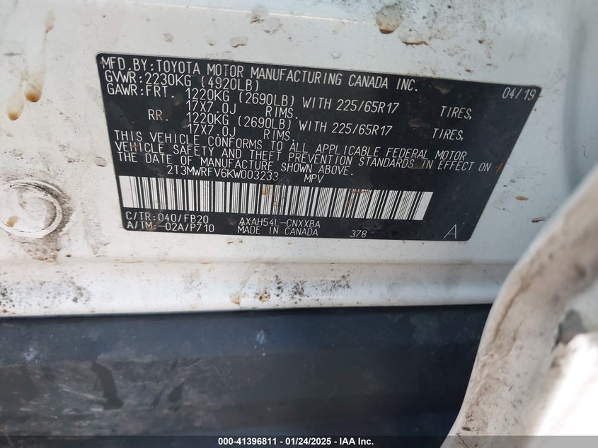 2019 TOYOTA RAV4 HYBRID LE - 2T3MWRFV6KW003233