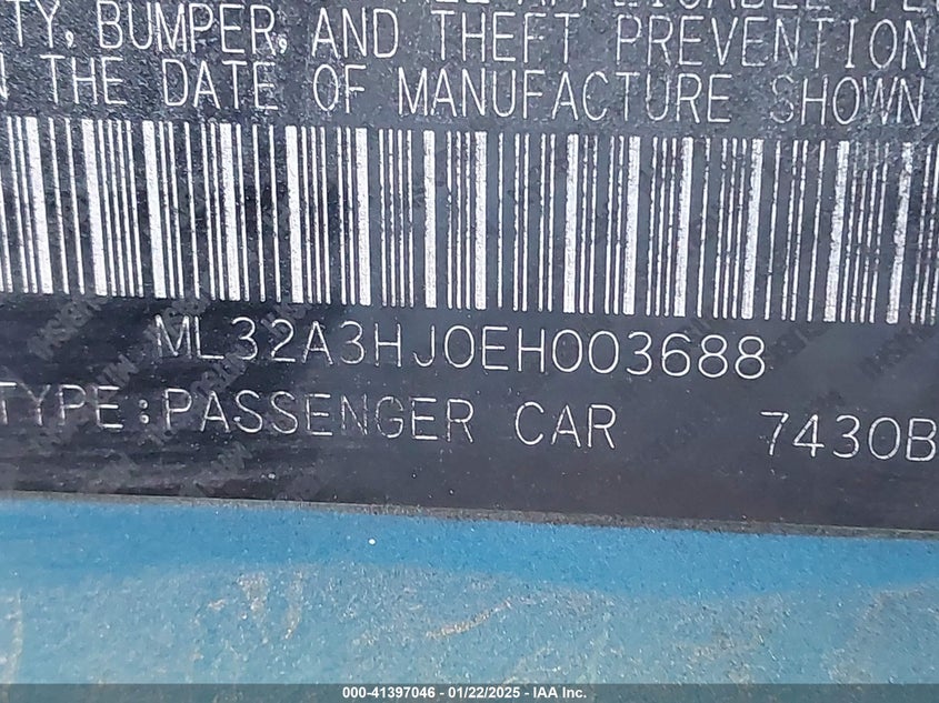 2014 MITSUBISHI MIRAGE VIN: ML32A3HJ0EH003688