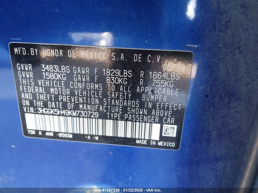 2019 HONDA FIT LX - 3HGGK5H49KM730729