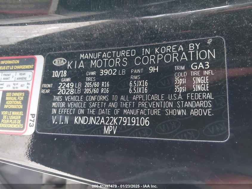 2019 KIA SOUL - KNDJN2A22K7919106