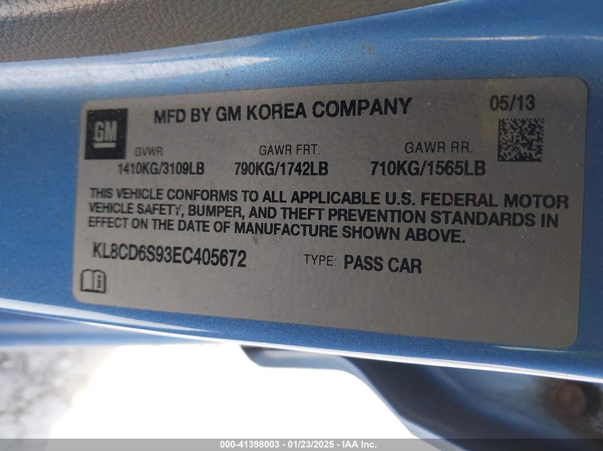 2014 CHEVROLET SPARK 1LT AUTO - KL8CD6S93EC405672