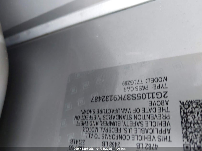 2019 CHEVROLET IMPALA PREMIER - 2G1105S37K9132487