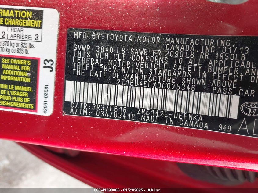 2013 TOYOTA COROLLA LE - 2T1BU4EEXDC025346