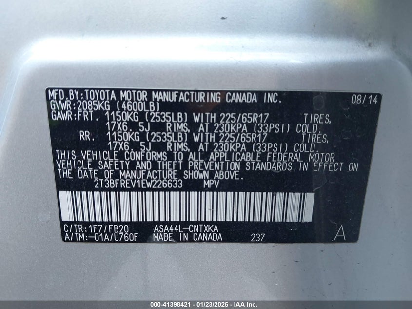 2014 TOYOTA RAV4 LE - 2T3BFREV1EW226633