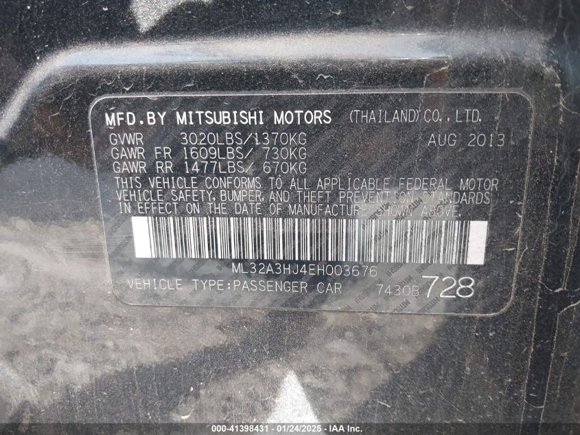 VIN ML32A3HJ4EH003676 2014 MITSUBISHI MIRAGE no.9