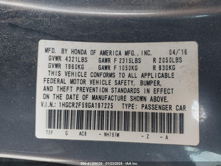 2016 HONDA ACCORD SPORT - 1HGCR2F59GA197225