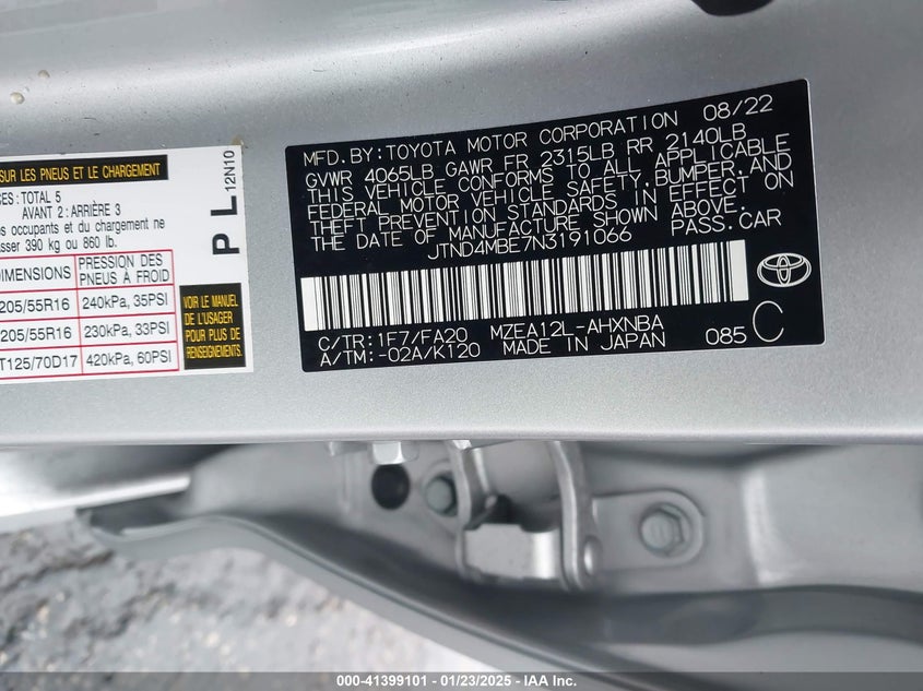 2022 TOYOTA COROLLA VIN: JTND4MBE7N3191066