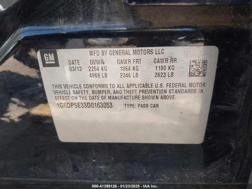 2013 CADILLAC CTS VIN: 1G6DP5E33D0163053