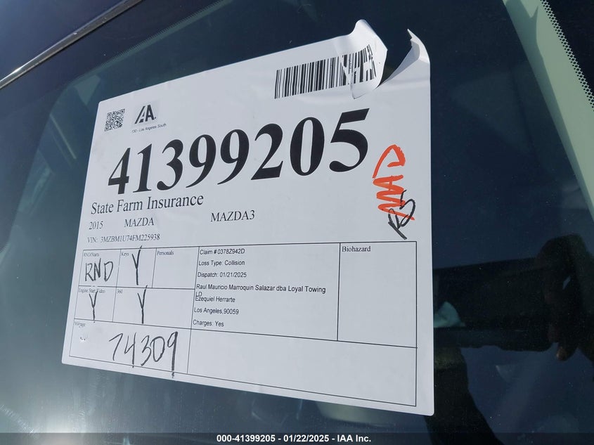 2015 MAZDA MAZDA3 I SPORT - 3MZBM1U74FM225938