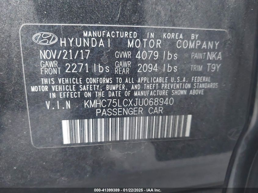 VIN KMHC75LCXJU068940 2018 Hyundai Ioniq, Hybrid Sel no.9