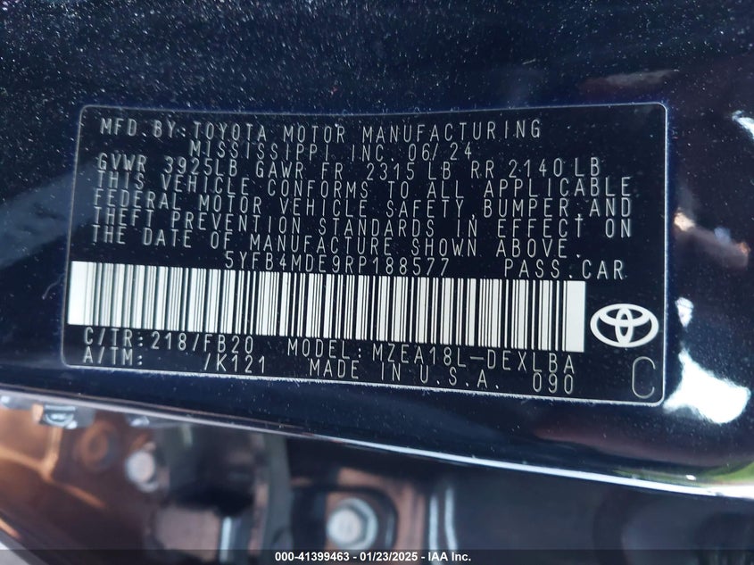 2024 TOYOTA COROLLA LE - 5YFB4MDE9RP188577