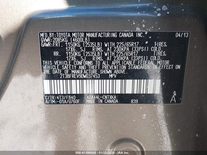 2013 TOYOTA RAV4 LE - 2T3BFREV9DW037453