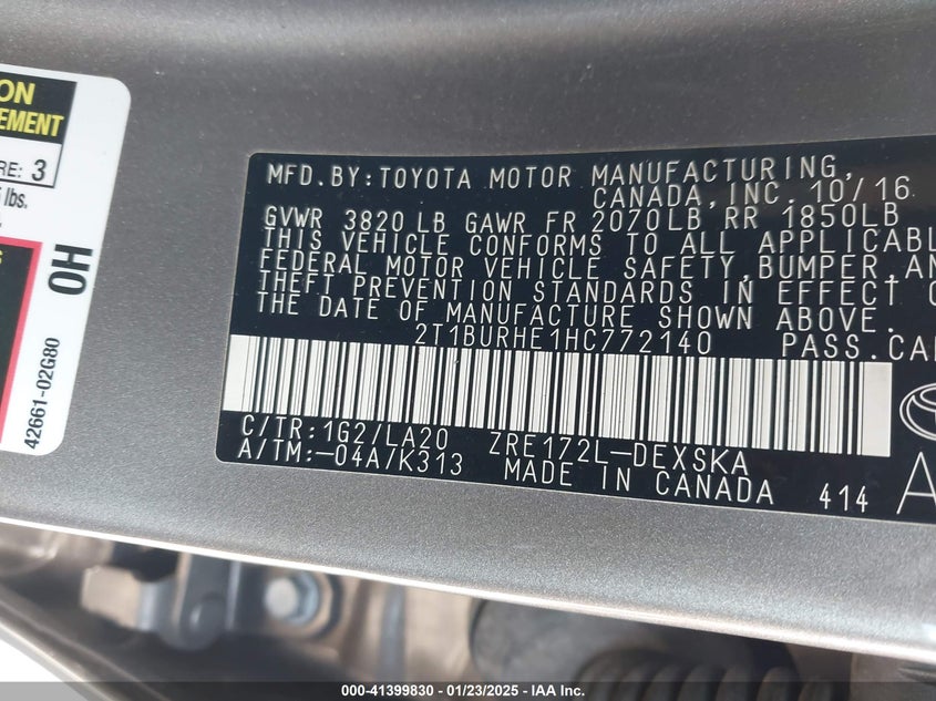 2017 TOYOTA COROLLA XSE - 2T1BURHE1HC772140