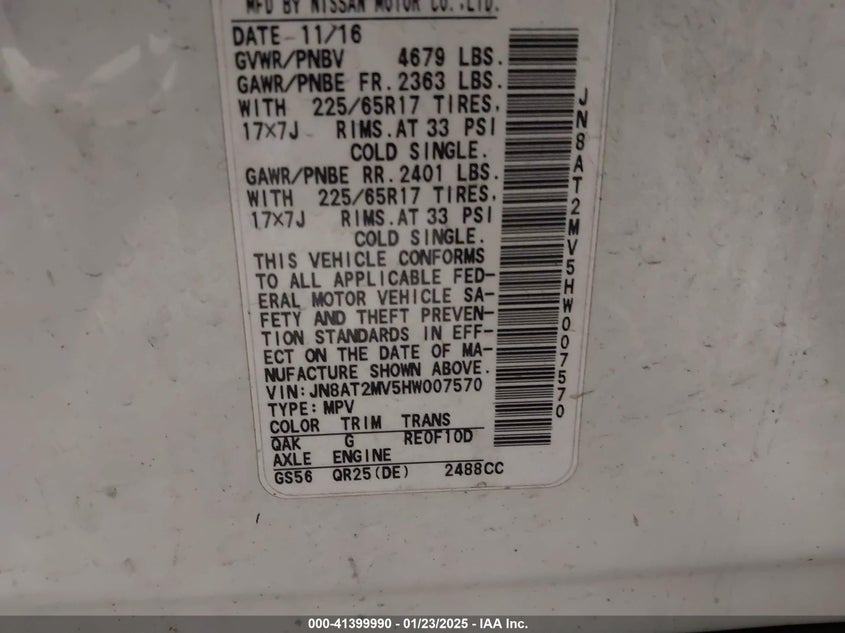 2017 NISSAN ROGUE S - JN8AT2MV5HW007570