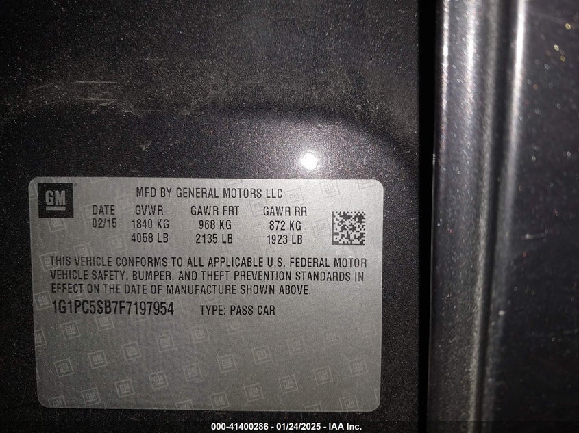 2015 CHEVROLET CRUZE VIN: 1G1PC5SB7F7197954