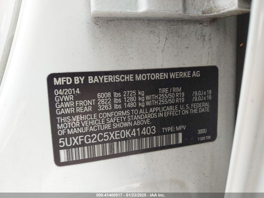 2014 BMW X6 xDrive35I VIN: 5UXFG2C5XE0K41403 Lot: 41400517