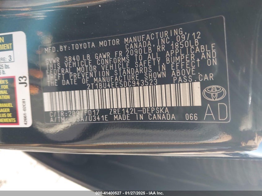 2013 TOYOTA COROLLA S - 2T1BU4EE5DC943523