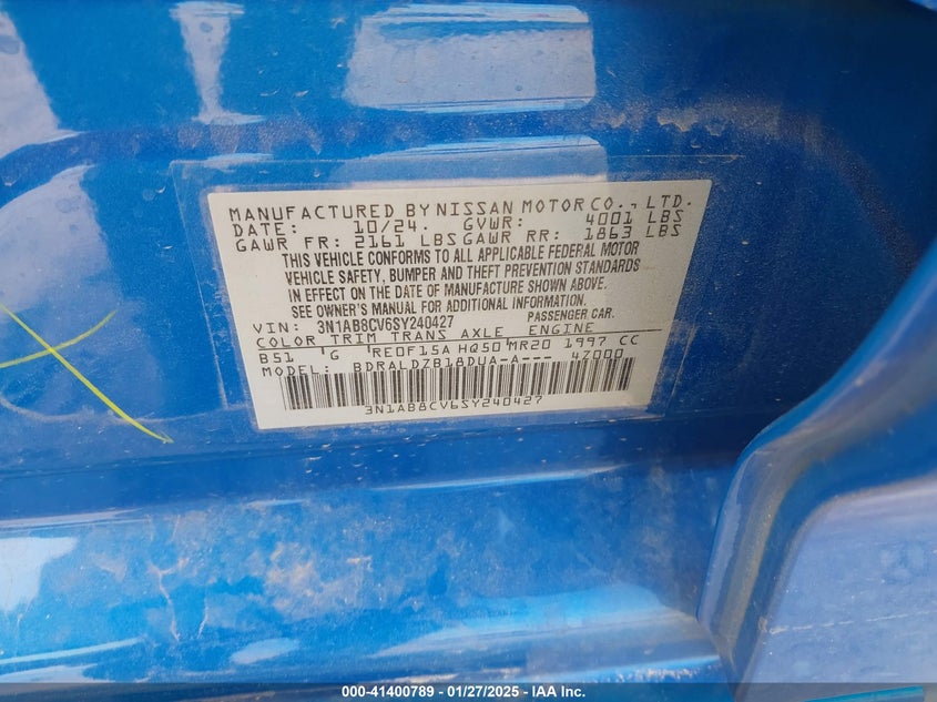 VIN 3N1AB8CV6SY240427 2025 NISSAN SENTRA SV