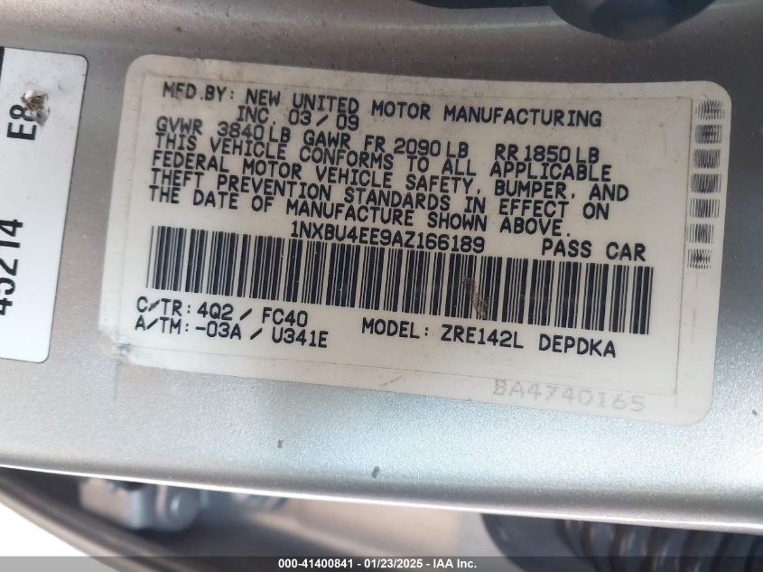 2010 Toyota Corolla Le VIN: 1NXBU4EE9AZ166189 Lot: 41400841